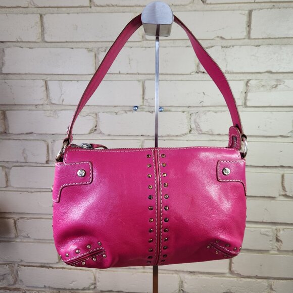 Michael Kors Hot Pink Studded Leather Handbag Satchel Purse - Picture 2 of 15